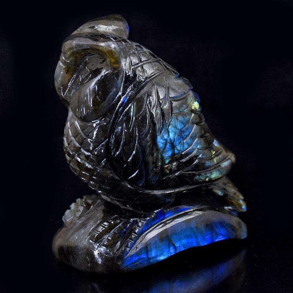 gemsmore:Beautiful Blue Flash Labardorite Hand Carved Gemstone Owl