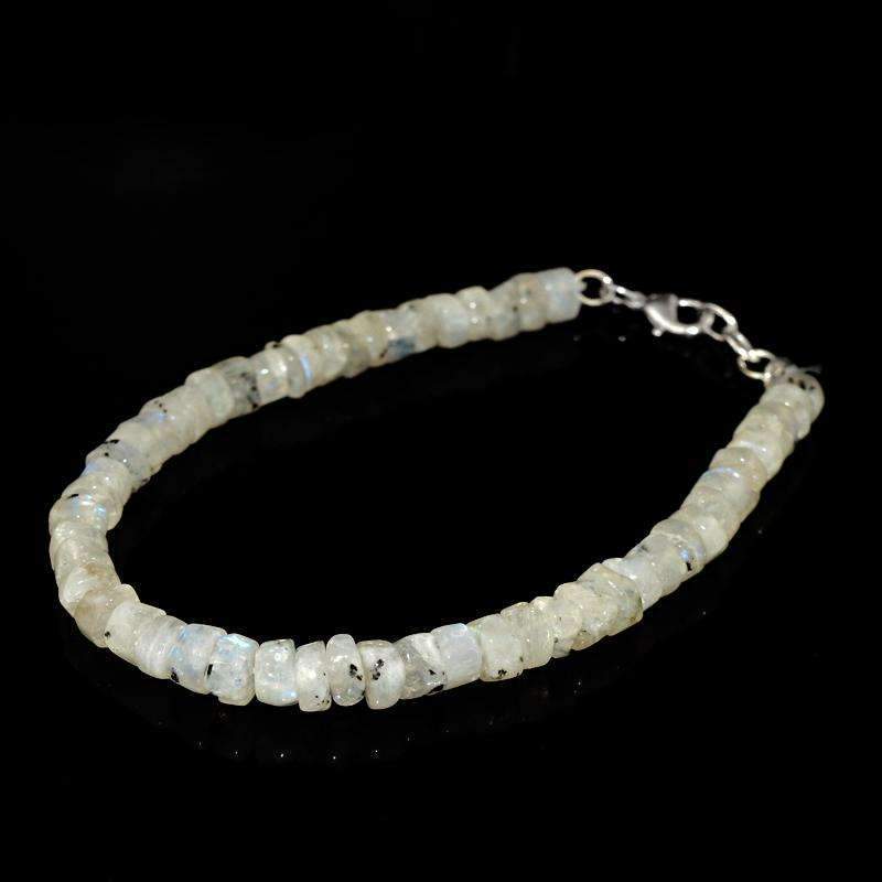 gemsmore:Beautiful Blue Flash Moonstone Beads Bracelet - Natural Round Shape