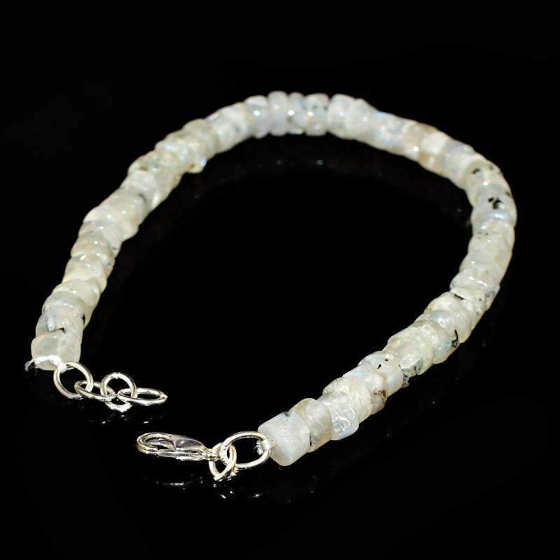 gemsmore:Beautiful Blue Flash Moonstone Beads Bracelet - Natural Round Shape