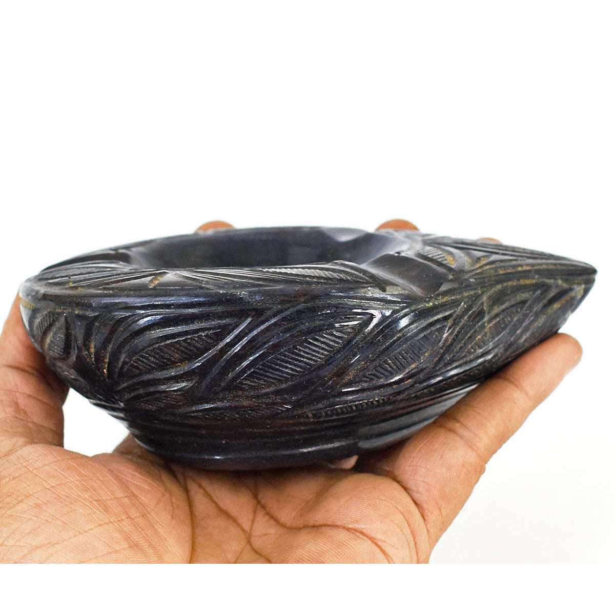 gemsmore:Beautiful Blue Jade Hand Carved Genuine Crystal Gemstone Carving Ash Trey