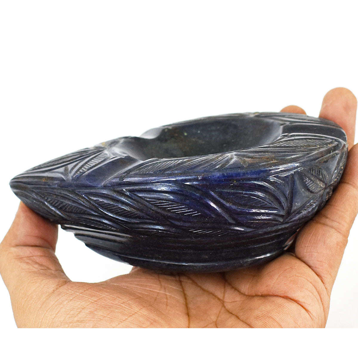 gemsmore:Beautiful Blue Jade Hand Carved Genuine Crystal Gemstone Carving Ash Trey