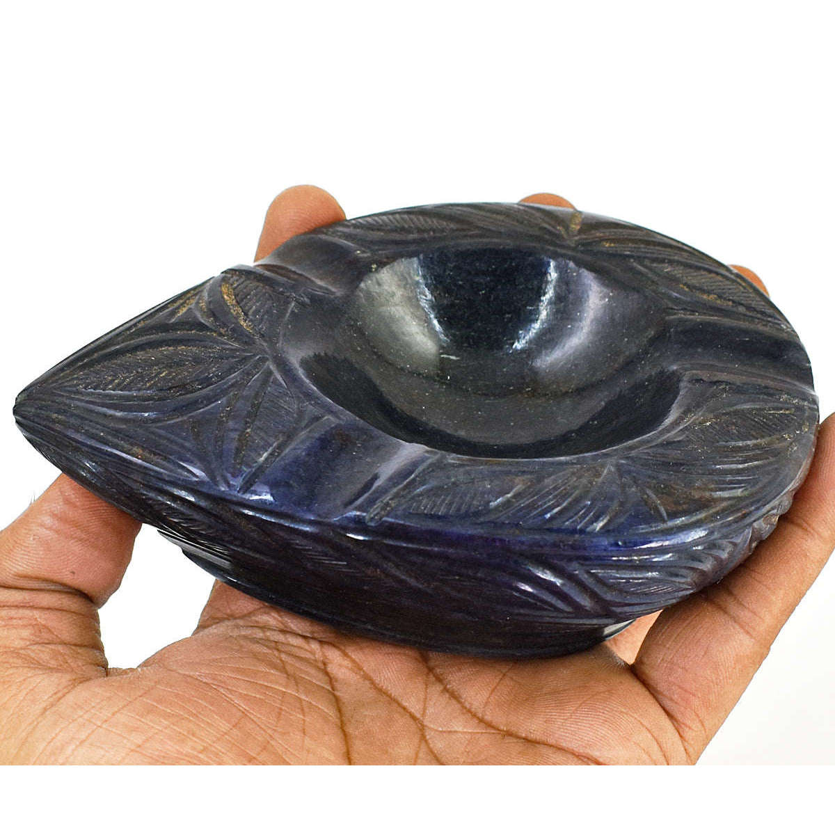 gemsmore:Beautiful Blue Jade Hand Carved Genuine Crystal Gemstone Carving Ash Trey