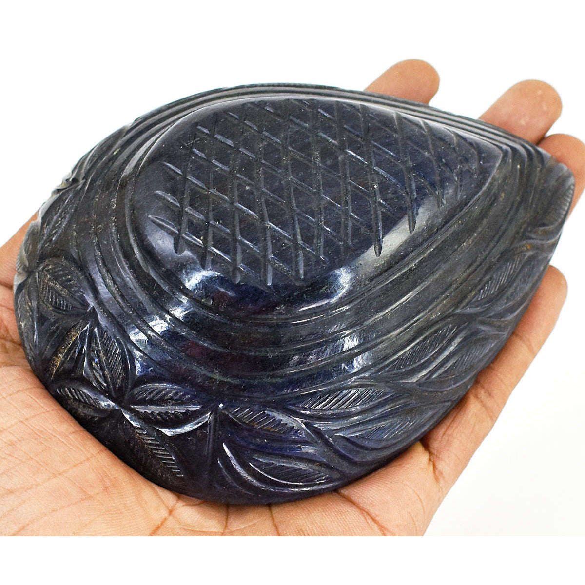 gemsmore:Beautiful Blue Jade Hand Carved Genuine Crystal Gemstone Carving Ash Trey