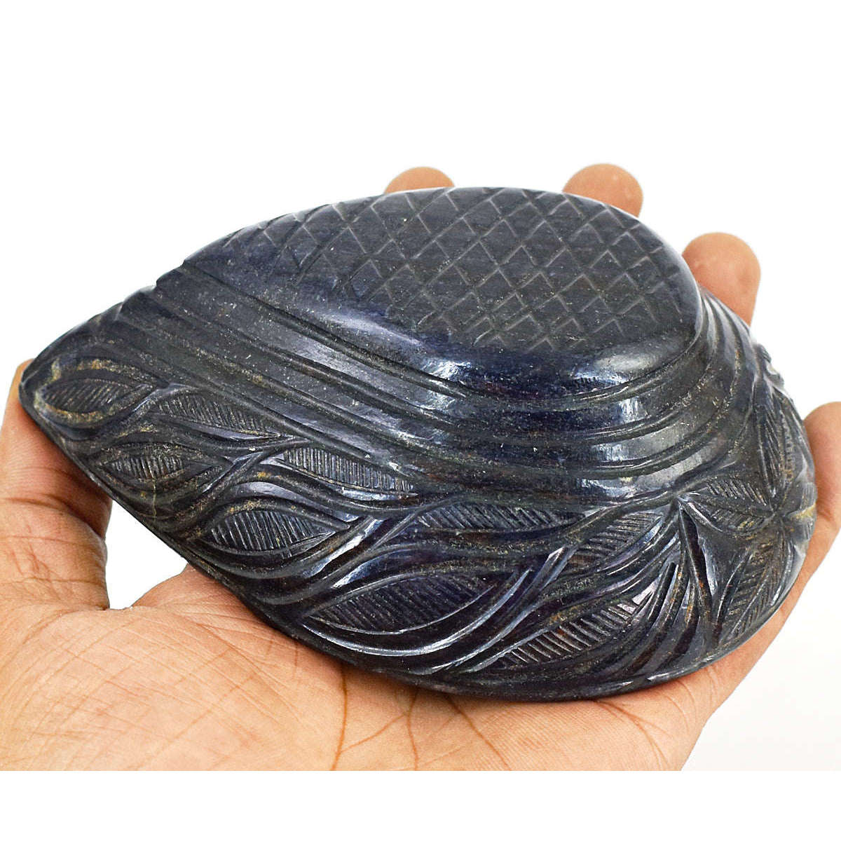 gemsmore:Beautiful Blue Jade Hand Carved Genuine Crystal Gemstone Carving Ash Trey
