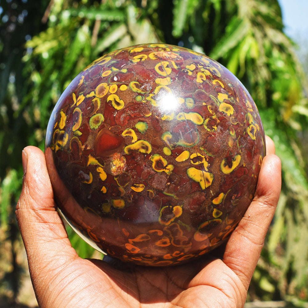 gemsmore:Beautiful Fruit Jasper Carved Crystal Healing Sphere - Massive Size