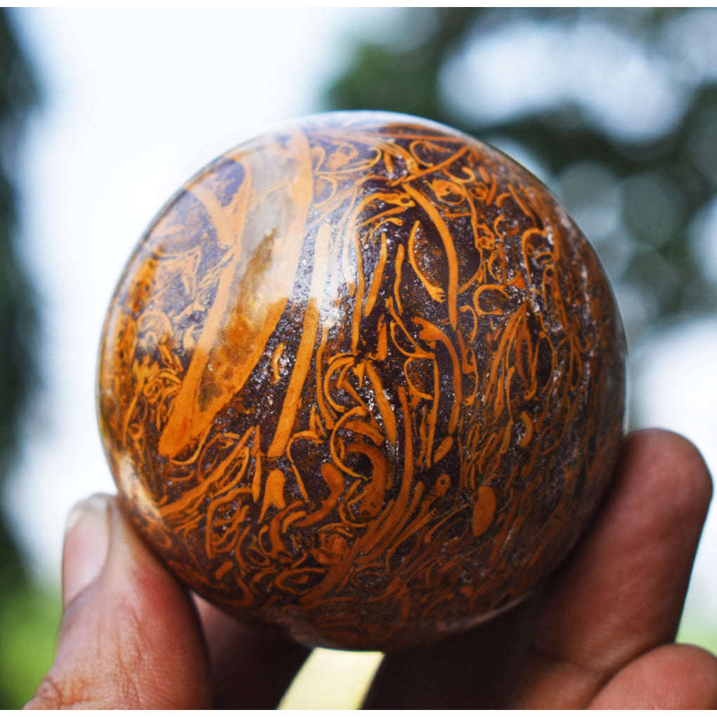 gemsmore:Beautiful Golden Art Jasper Hand Carved Healing Sphere