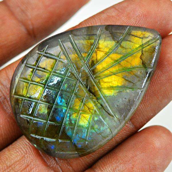 gemsmore:Beautiful Golden Flash Labradorite Pear Shape Carved Loose Gemstone