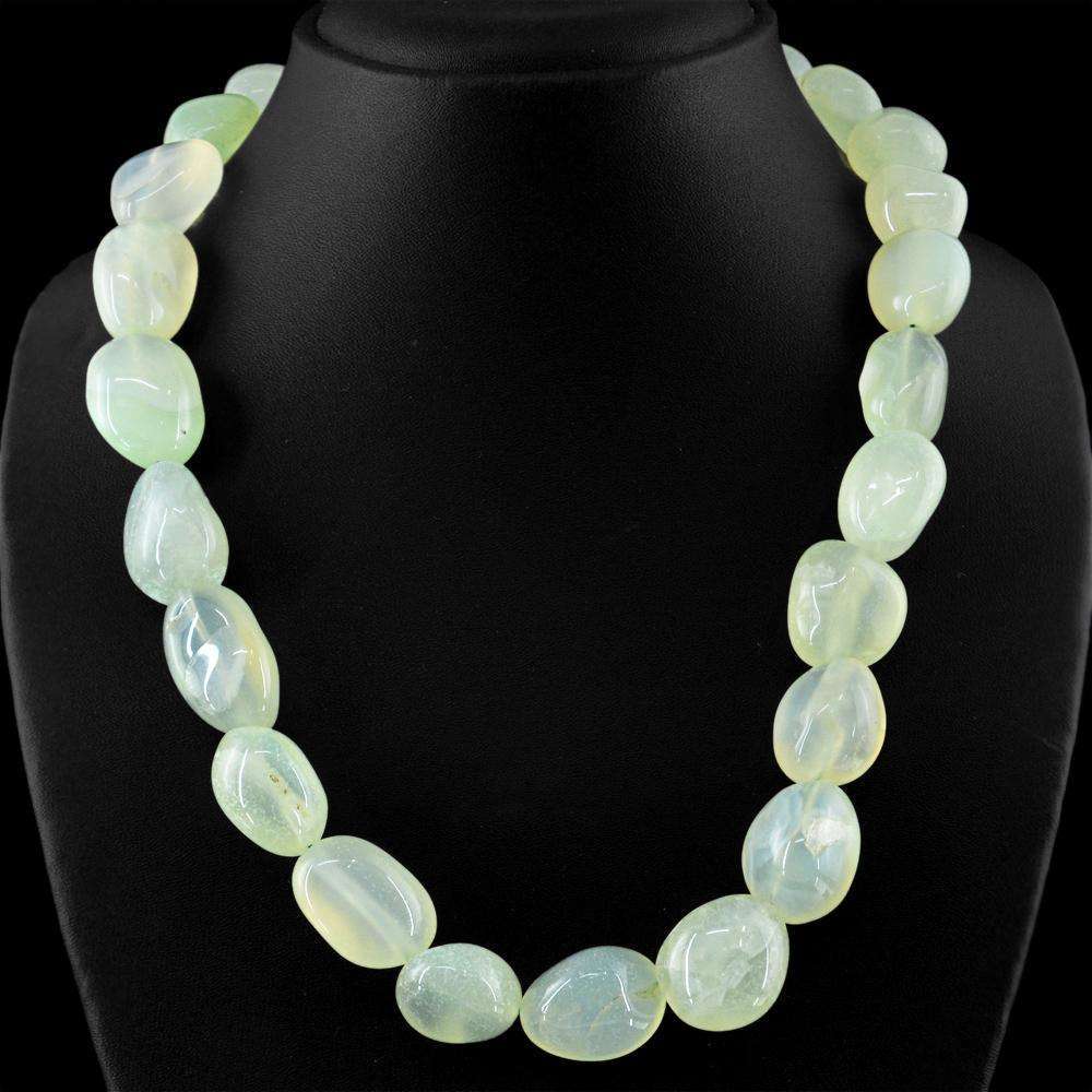 gemsmore:Beautiful Green Chalcedony Necklace Natural 20 Inches Long Untreated Beads