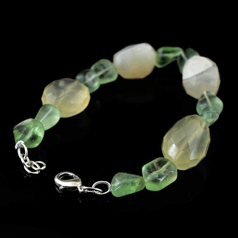 gemsmore:Beautiful Green Fluorite & Chalcedony Bracelet Natural Faceted Beads