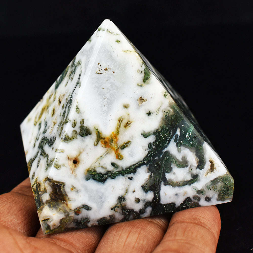 gemsmore:Beautiful Hand Carved Natural Tree Agate Healing Pyramid