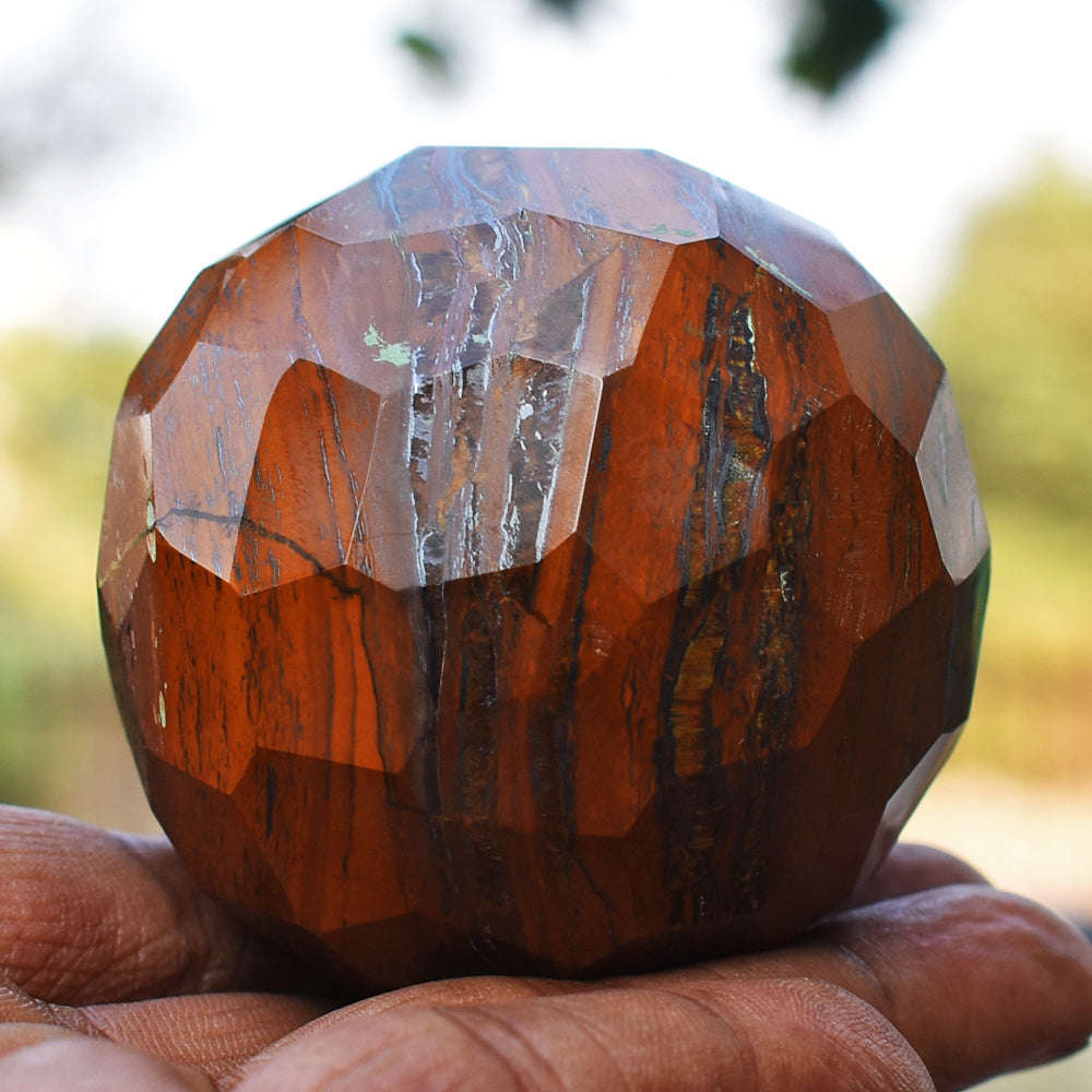 gemsmore:Beautiful Iron Tiger  Eye Hand Carved Faceted Healing Crystal Sphere