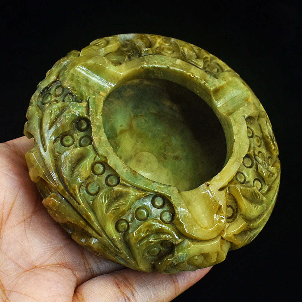 gemsmore:Beautiful Jasper Hand Carved Genuine Crystal Gemstone Carving Ash Trey