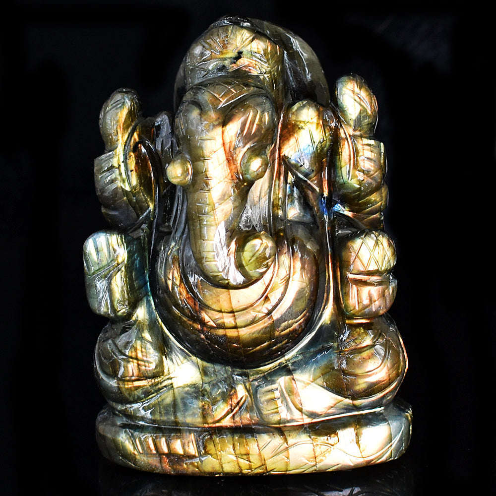 gemsmore:Beautiful Labradorite  Hand Carved Genuine Crystal Gemstone Carving Lord Ganesha