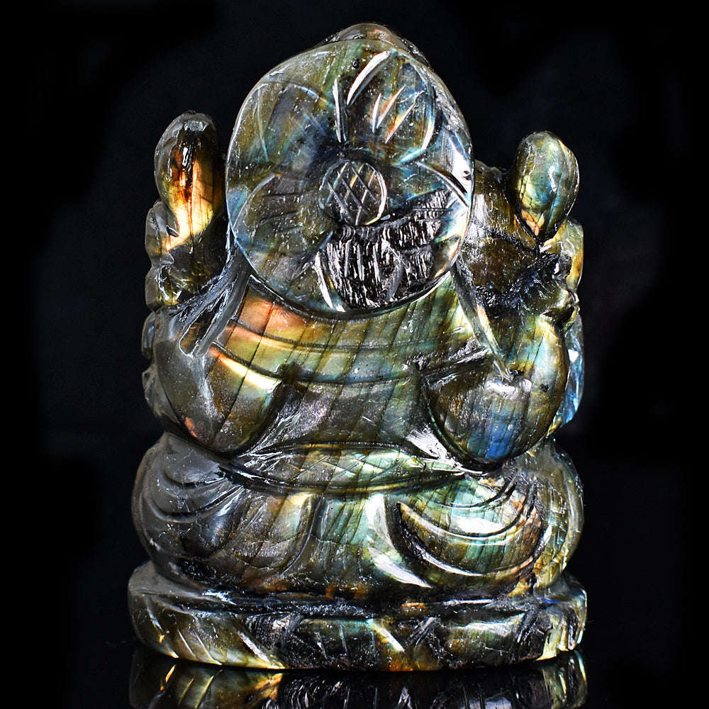 gemsmore:Beautiful Labradorite  Hand Carved Genuine Crystal Gemstone Carving Lord Ganesha