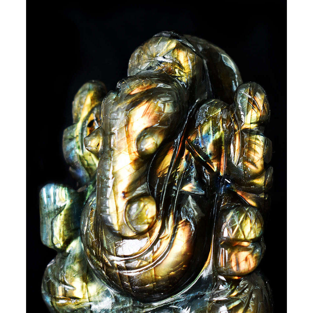gemsmore:Beautiful Labradorite  Hand Carved Genuine Crystal Gemstone Carving Lord Ganesha