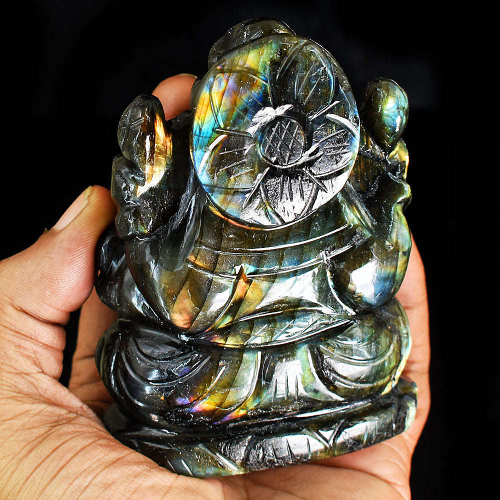 gemsmore:Beautiful Labradorite  Hand Carved Genuine Crystal Gemstone Carving Lord Ganesha