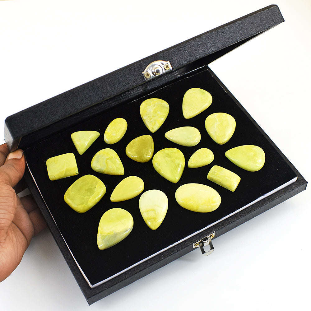 gemsmore:Beautiful Lemon Serpentine Untreated Gemstone Cabochon Lot