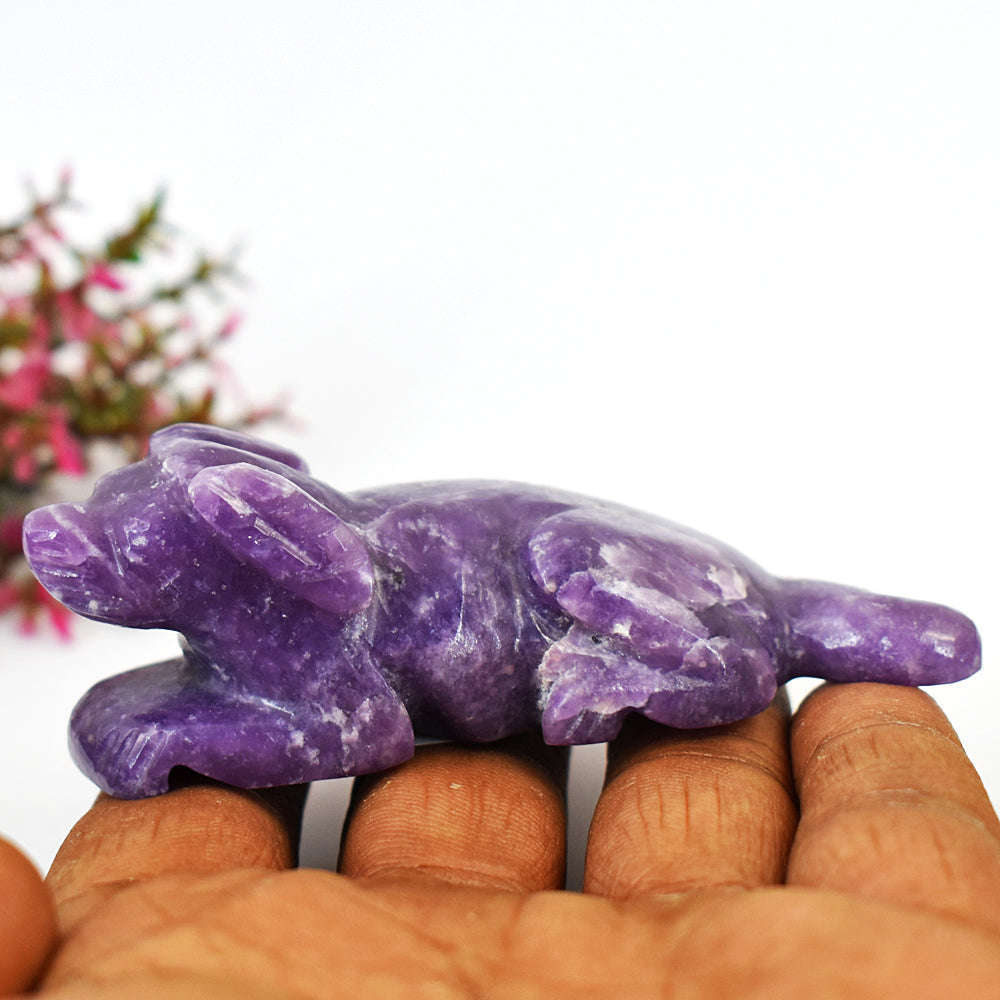 gemsmore:Beautiful Lepidolite Hand Carved Genuine Crystal Gemstone Carving Dog