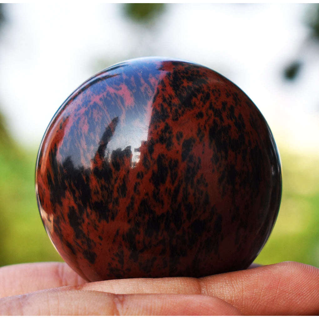 gemsmore:Beautiful Mahogany Jasper Carved Healing Sphere