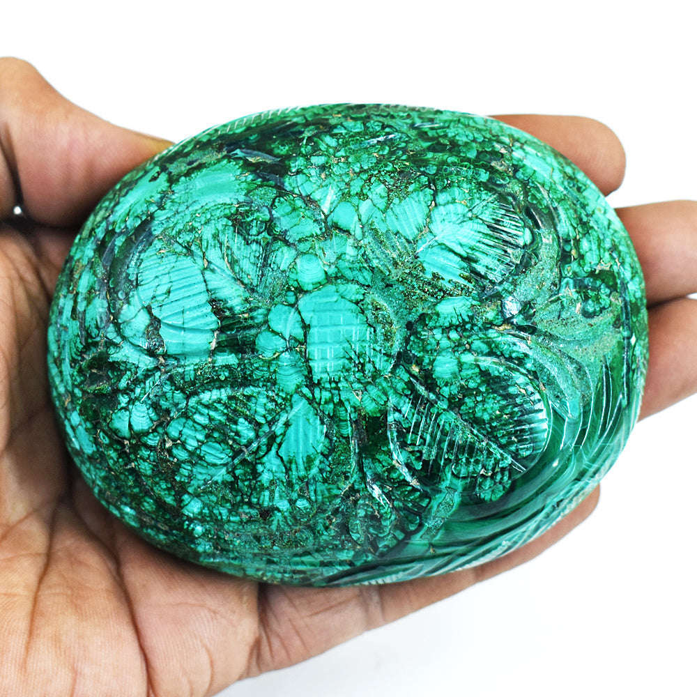 gemsmore:Beautiful Malachite Hand Carved Genuine Crystal Gemstone Carving Mughal Carved Gem