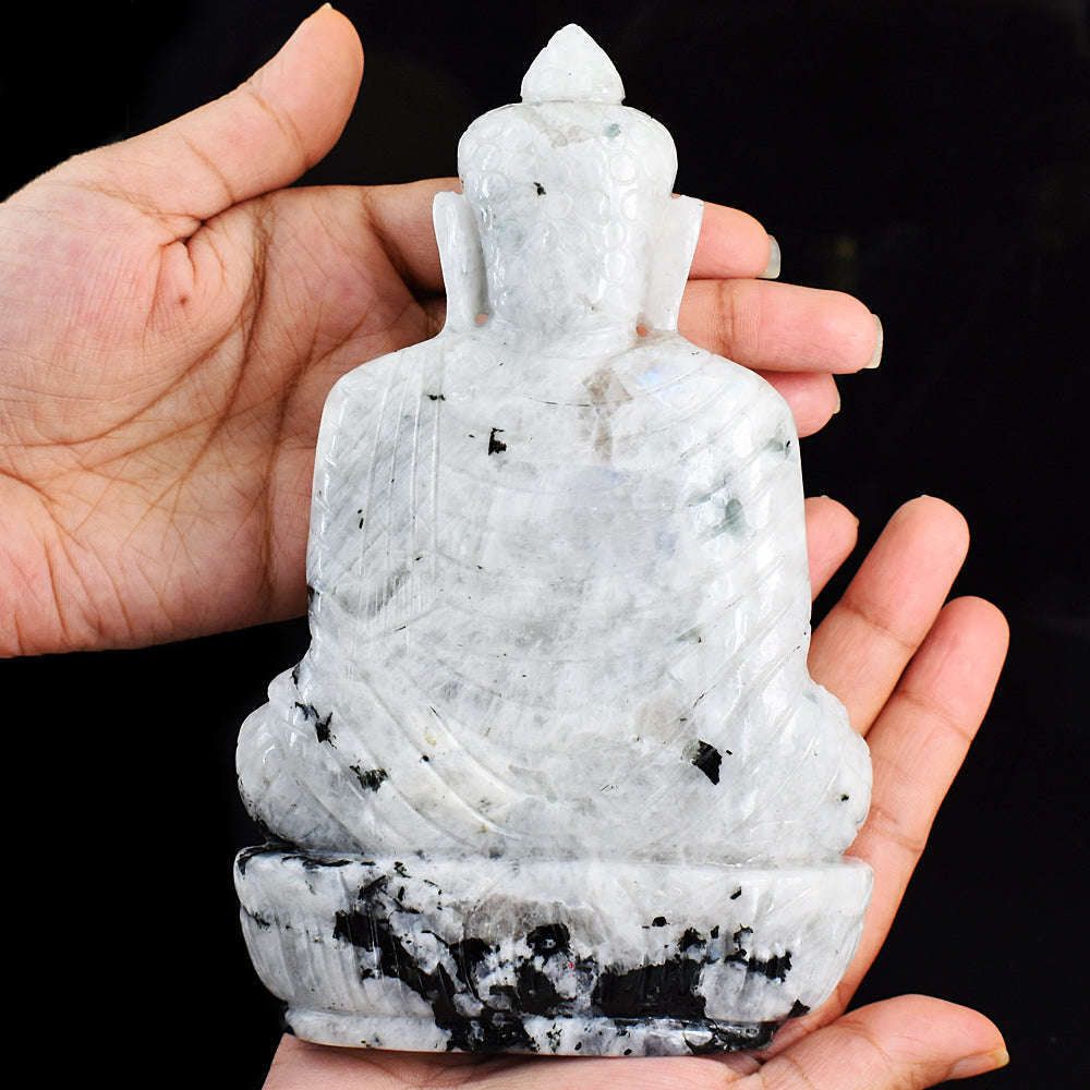 gemsmore:Beautiful Moonstone  Hand Carved Genuine Crystal Gemstone Carving Lord Buddha