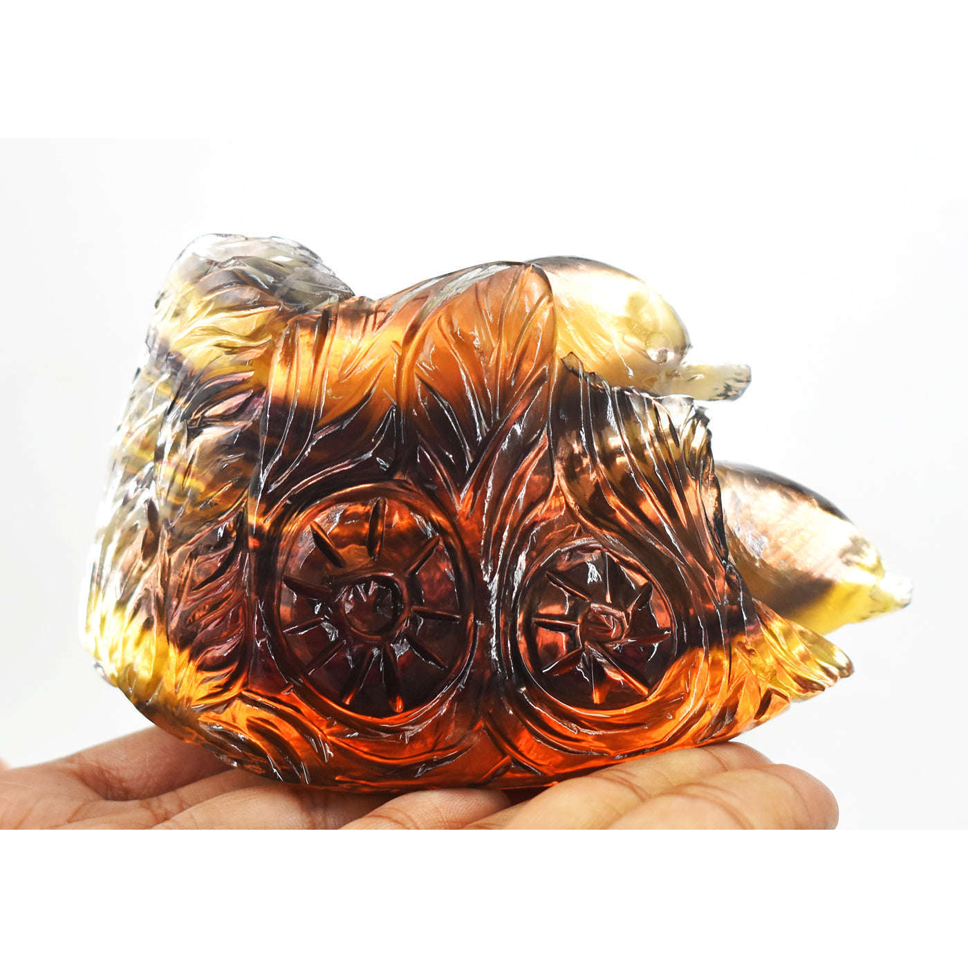 gemsmore:Beautiful Multicolor Fluorite Hand Carved Genuine Crystal Gemstone Dolphin Carving