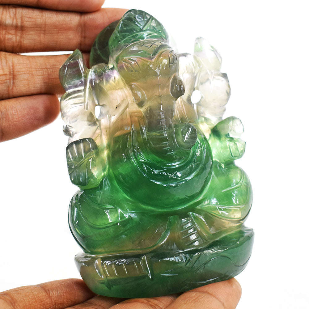 gemsmore:Beautiful  Multicolor Fluorite Hand Carved Lord Ganesha Carving