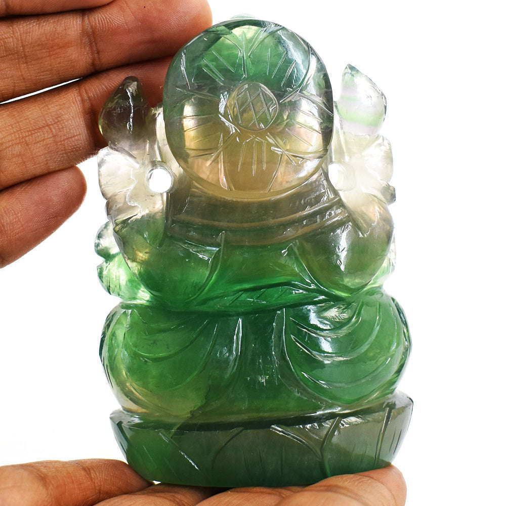 gemsmore:Beautiful  Multicolor Fluorite Hand Carved Lord Ganesha Carving