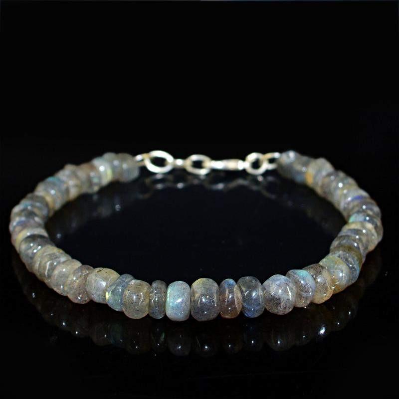 gemsmore:Beautiful Natural Blue Flash Labradorite Bracelet Round Shape Beads