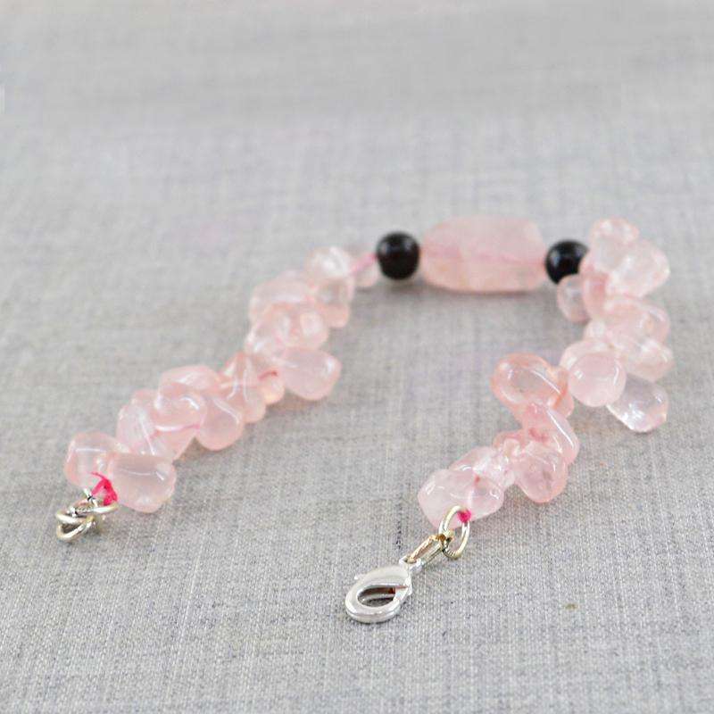 gemsmore:Beautiful Pink Rose Quartz Bracelet Natural Untreated Beads