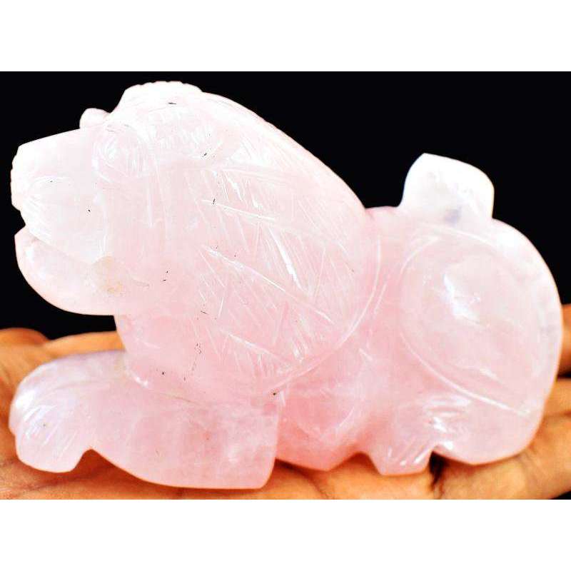gemsmore:Beautiful Pink Rose Quartz Carved Lion