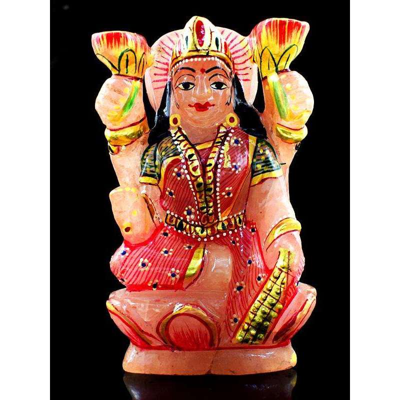 gemsmore:Beautiful Pink Rose Quartz Enamel Painted Carved Lordess Lakshmi