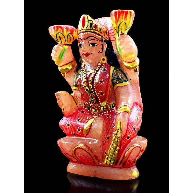 gemsmore:Beautiful Pink Rose Quartz Enamel Painted Carved Lordess Lakshmi