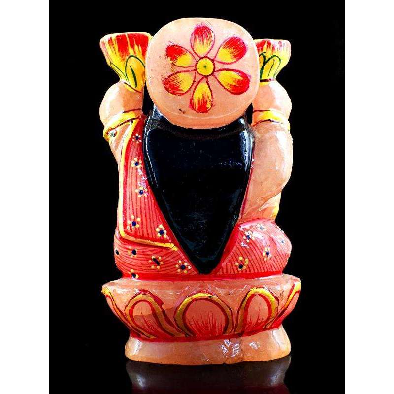 gemsmore:Beautiful Pink Rose Quartz Enamel Painted Carved Lordess Lakshmi