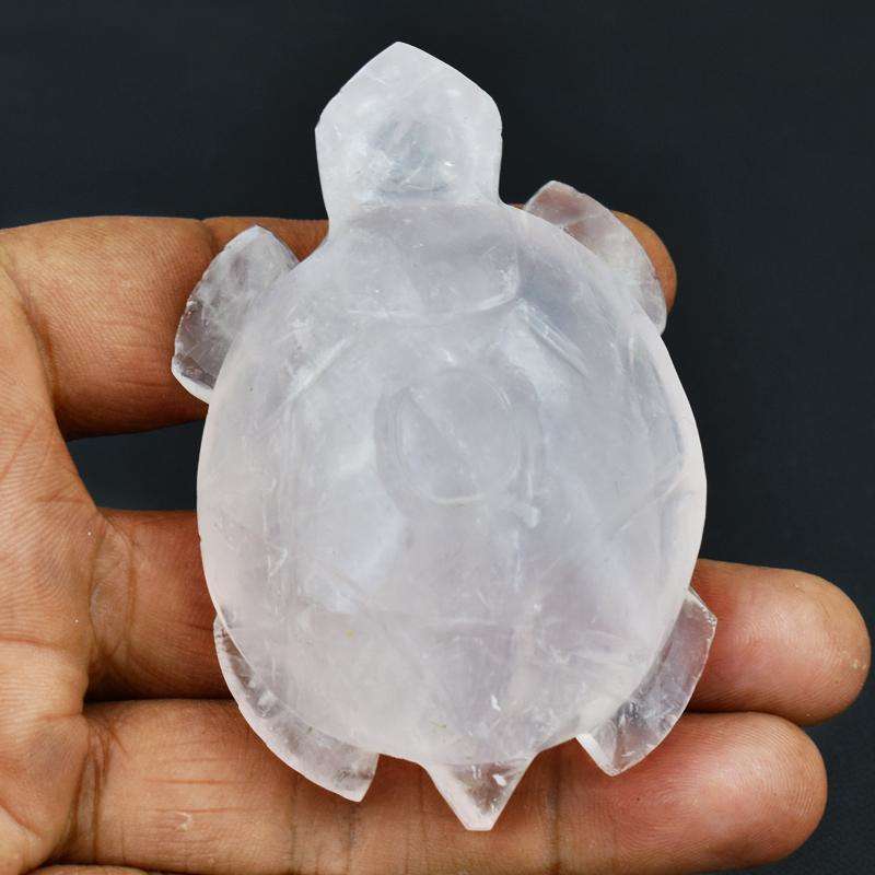 gemsmore:Beautiful Pink Rose Quartz Hand Carved Turtle