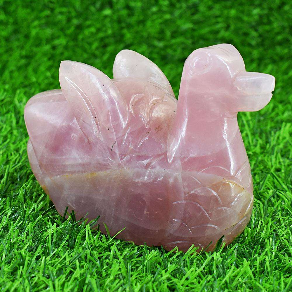 gemsmore:Beautiful Rose Quartz Hand Carved Duck