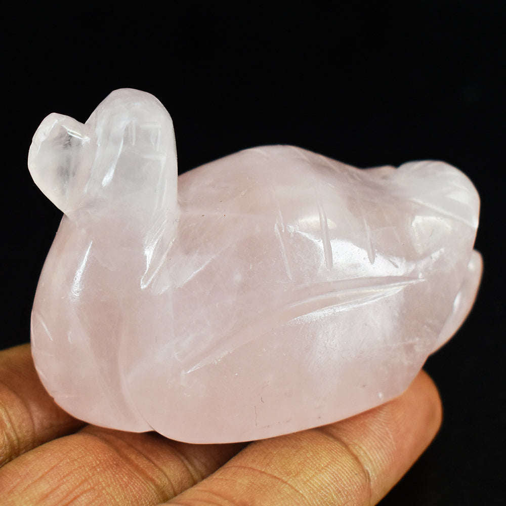 gemsmore:Beautiful Rose Quartz Hand Carved Genuine Crystal Gemstone Carving Duck