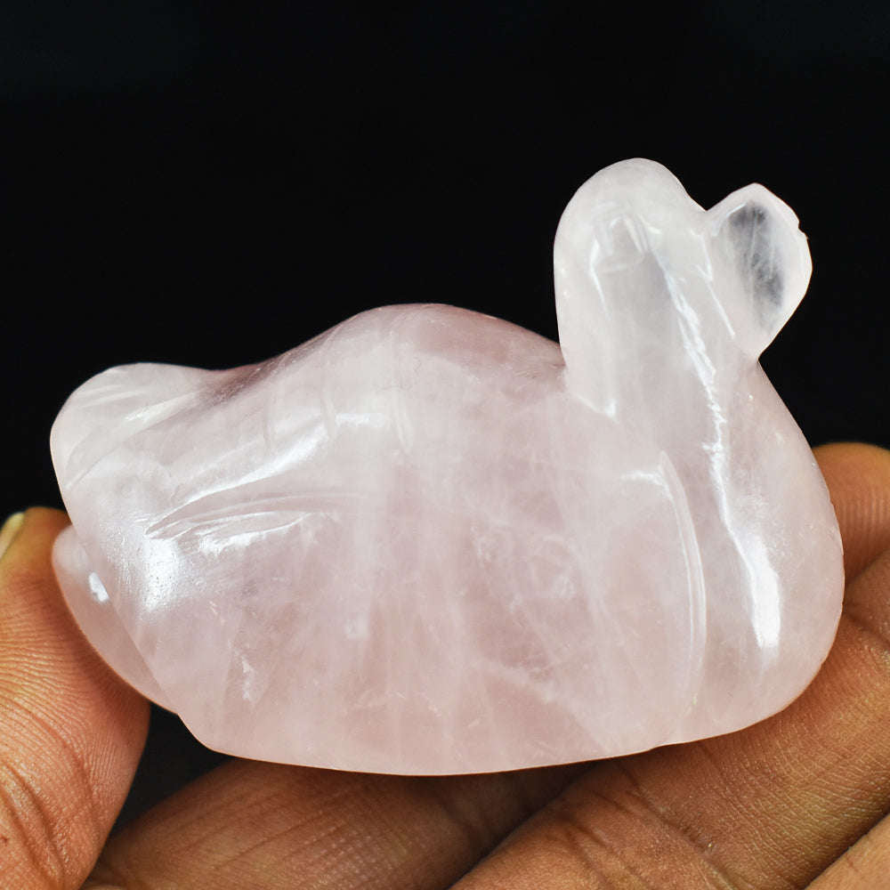 gemsmore:Beautiful Rose Quartz Hand Carved Genuine Crystal Gemstone Carving Duck