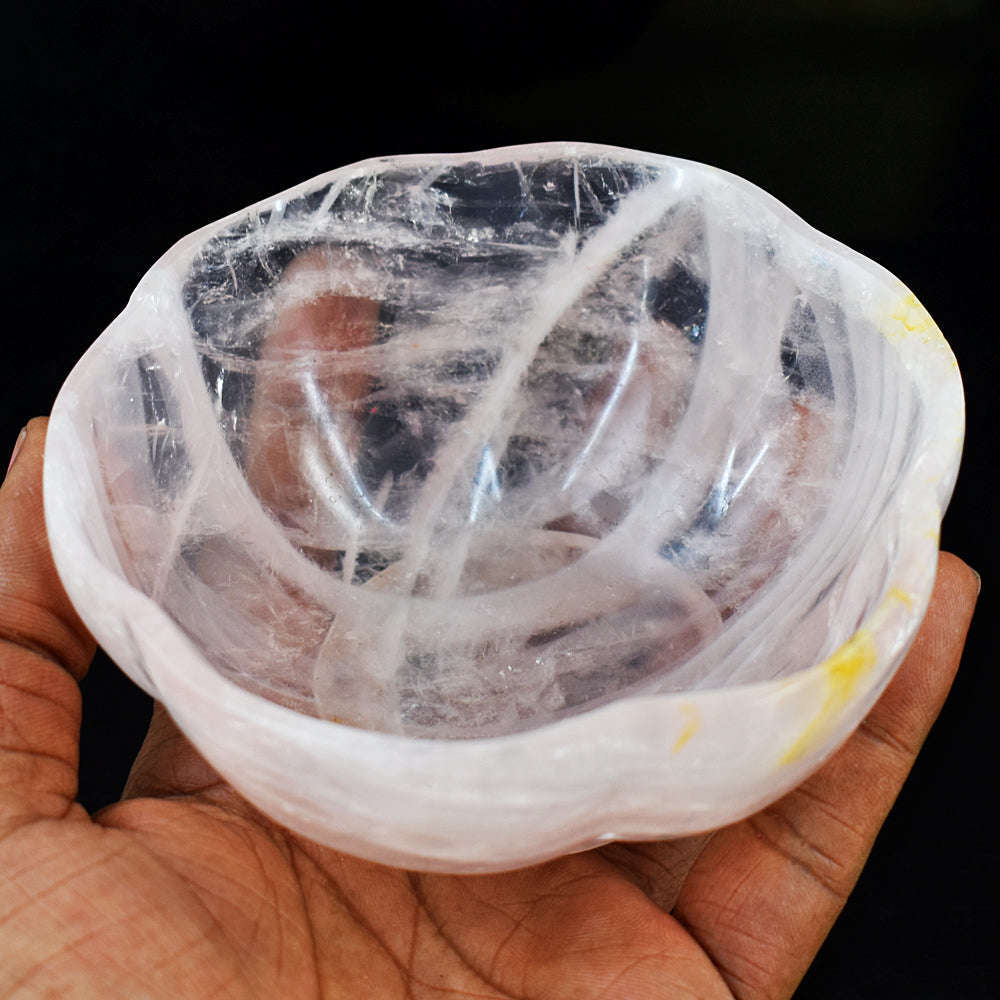 gemsmore:Beautiful Rose Quartz  Hand Carved Hugh Bowl