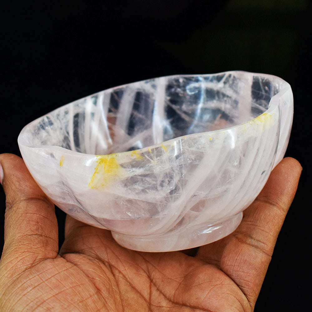 gemsmore:Beautiful Rose Quartz  Hand Carved Hugh Bowl