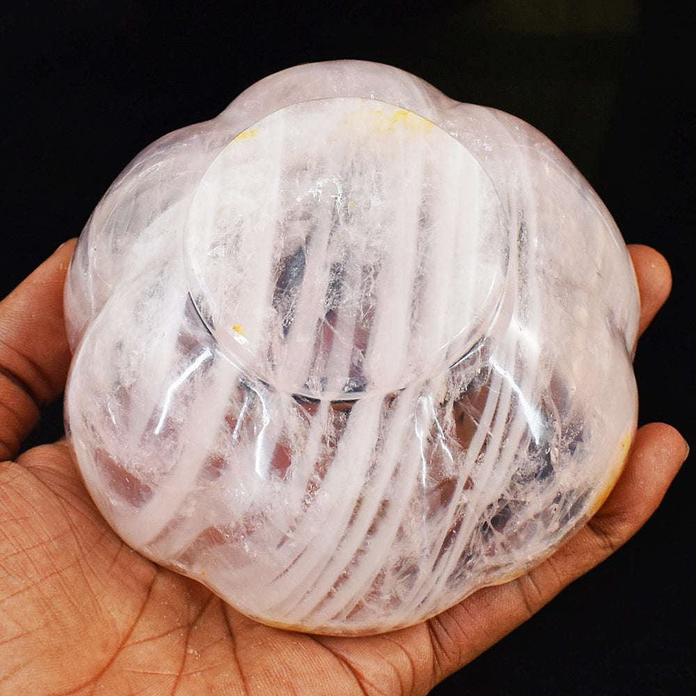 gemsmore:Beautiful Rose Quartz  Hand Carved Hugh Bowl