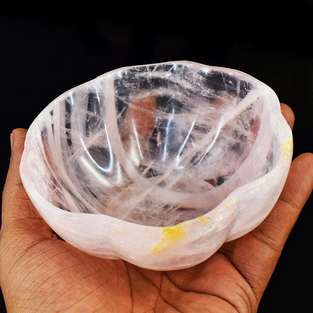 gemsmore:Beautiful Rose Quartz  Hand Carved Hugh Bowl