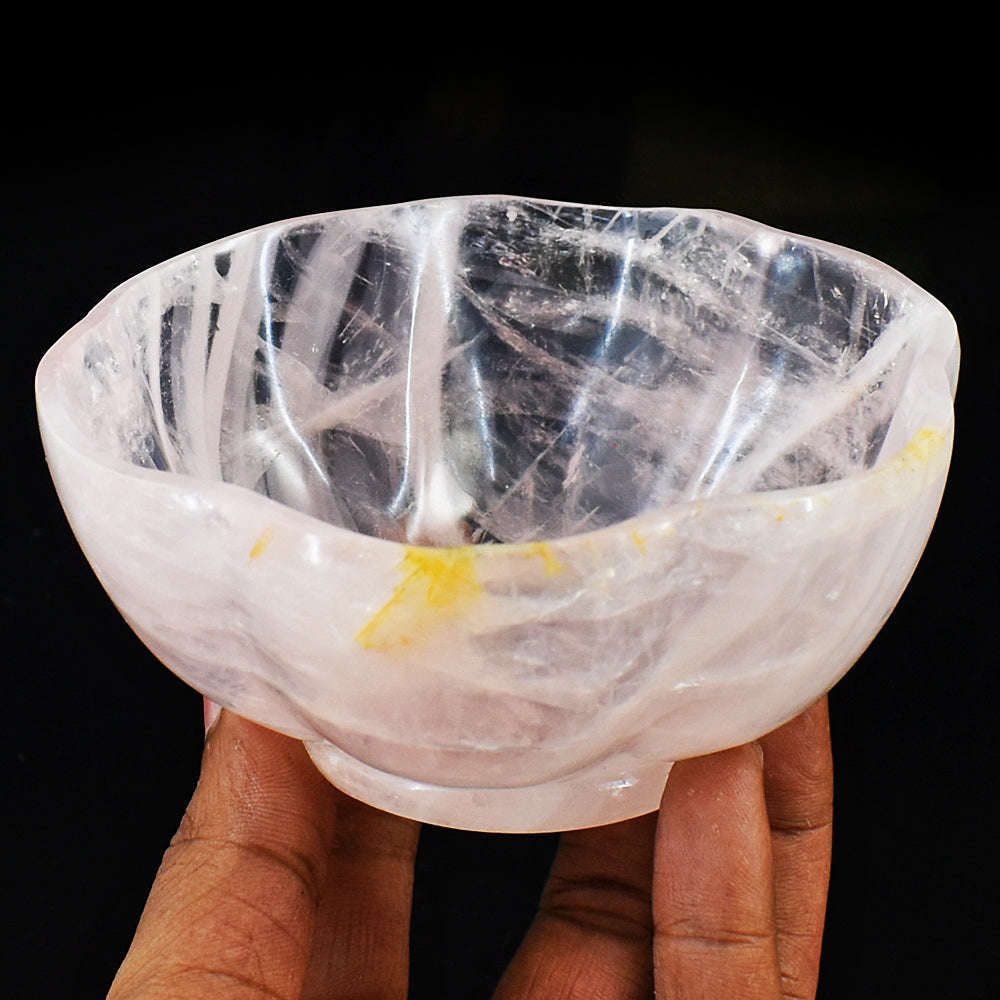 gemsmore:Beautiful Rose Quartz  Hand Carved Hugh Bowl