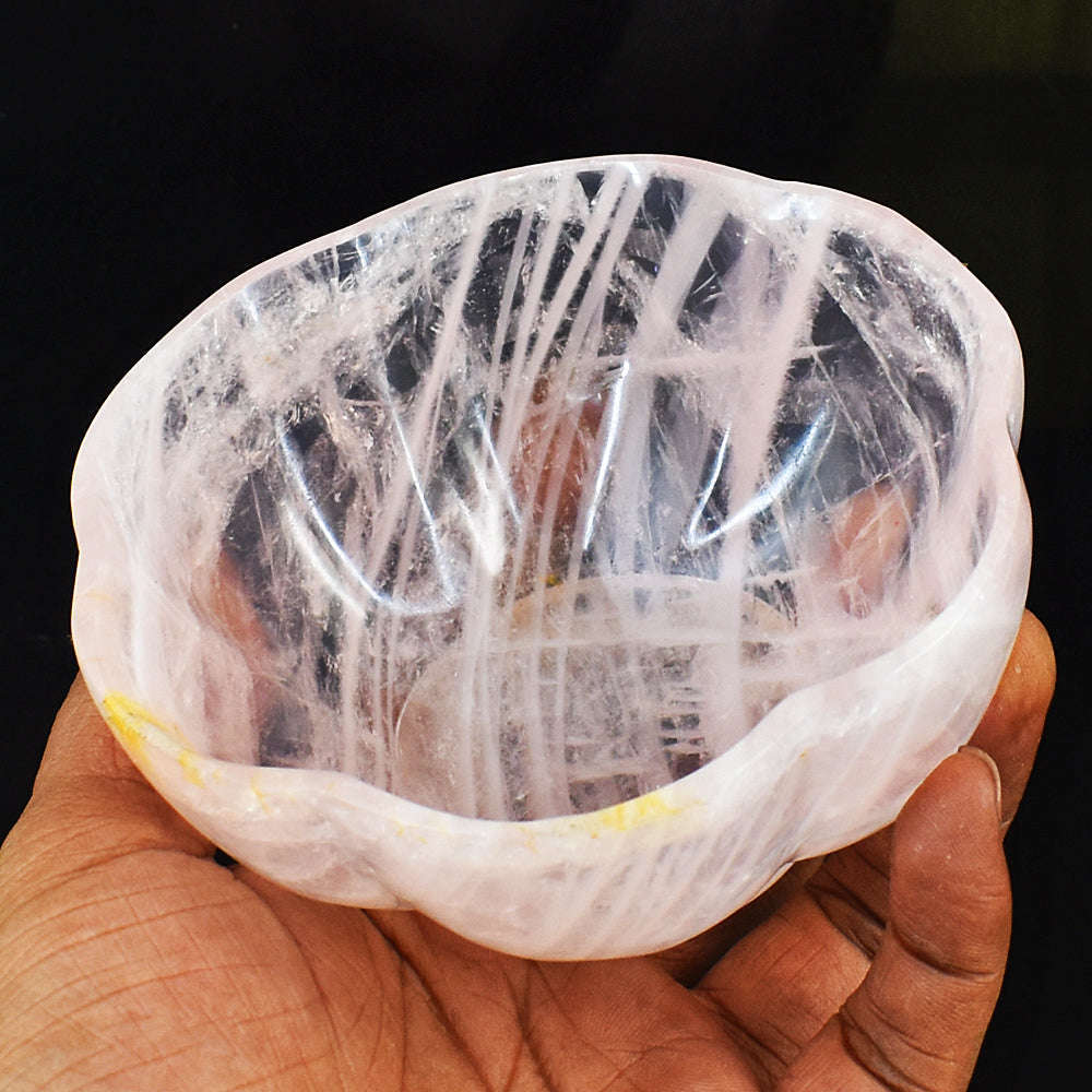 gemsmore:Beautiful Rose Quartz  Hand Carved Hugh Bowl
