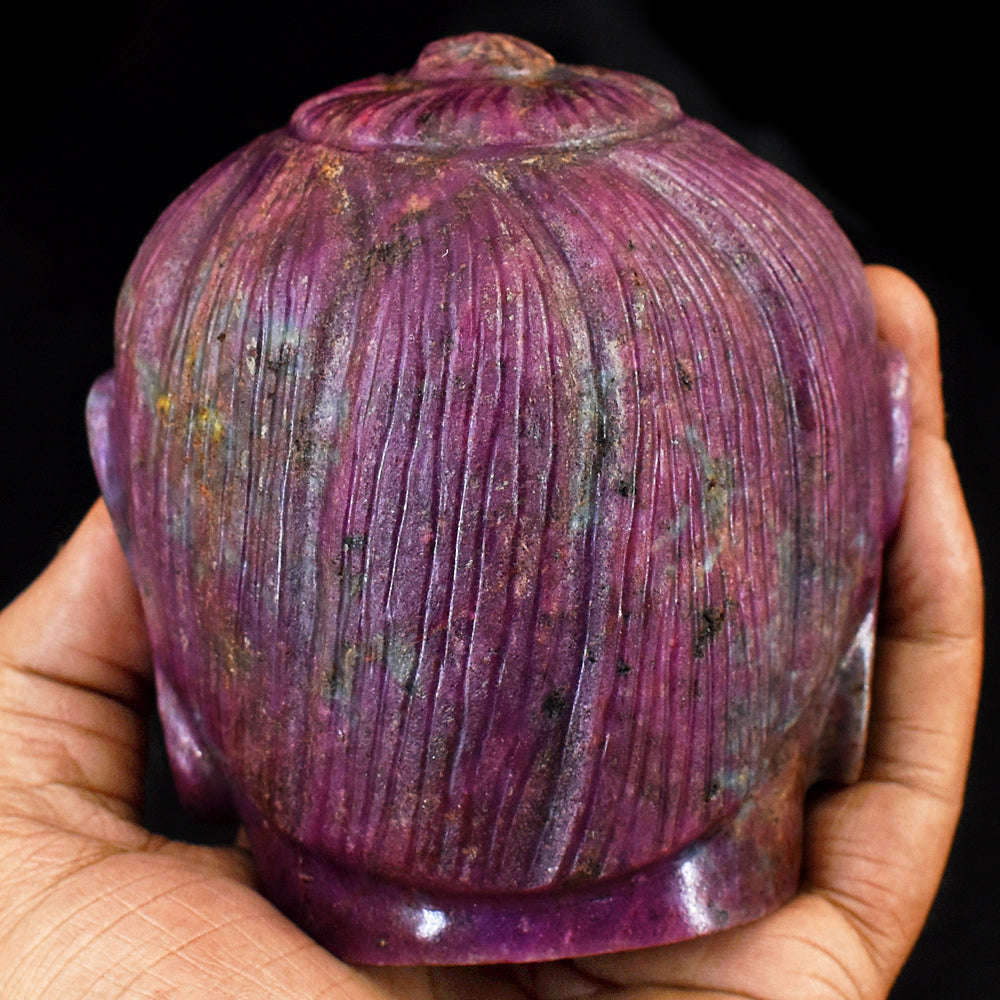 gemsmore:Beautiful Ruby Zoisite Hand Carved Genuine Crystal Gemstone Carving Buddha Head