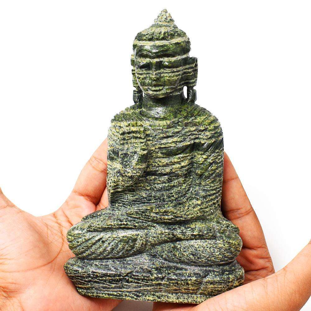 gemsmore:Beautiful Serpentine Hand Carved Buddha