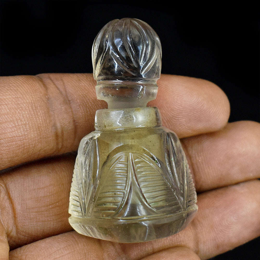 gemsmore:Beautiful Smoky Quartz  Hand Carved Genuine Crystal Gemstone Carving Perfume Bottle
