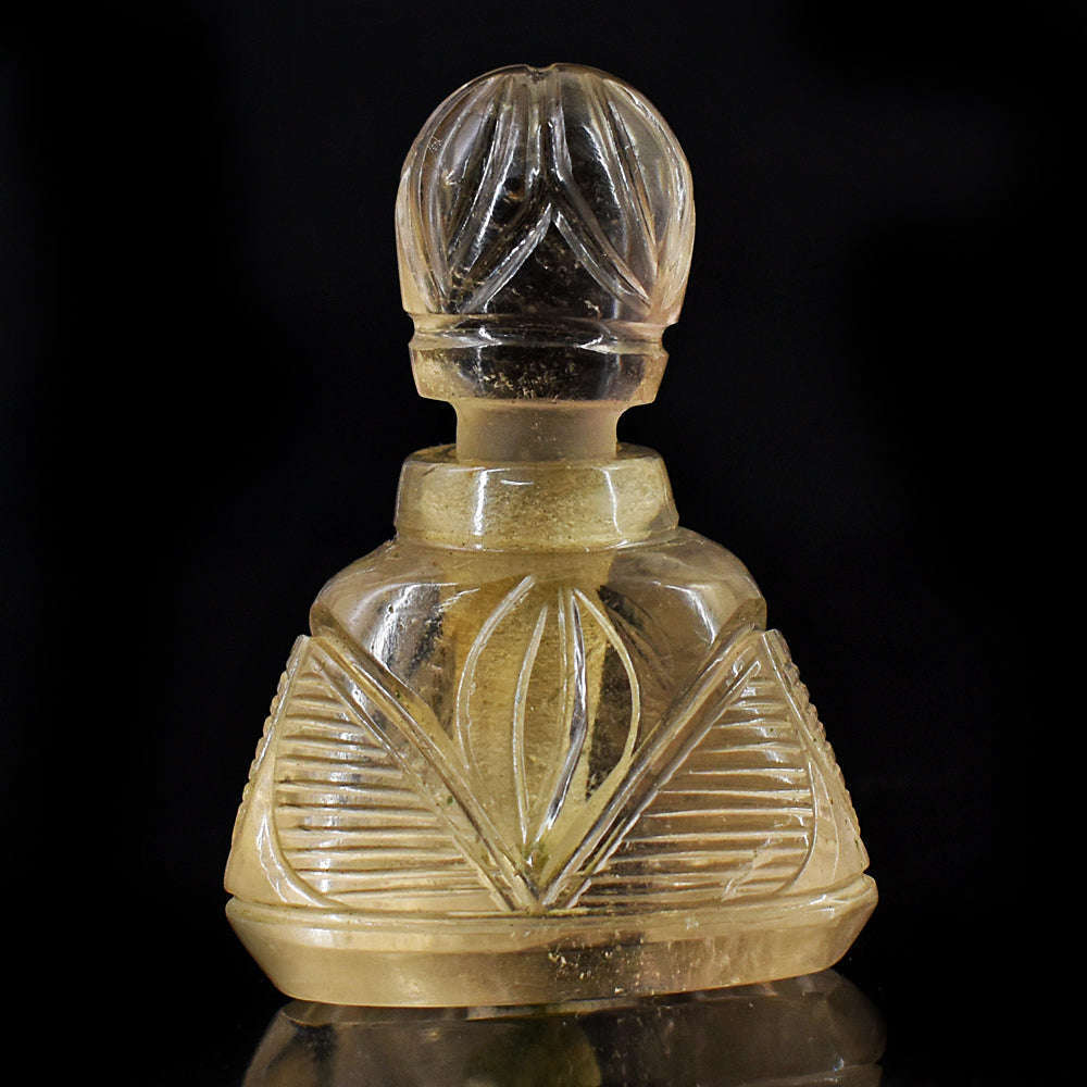 gemsmore:Beautiful Smoky Quartz  Hand Carved Genuine Crystal Gemstone Carving Perfume Bottle