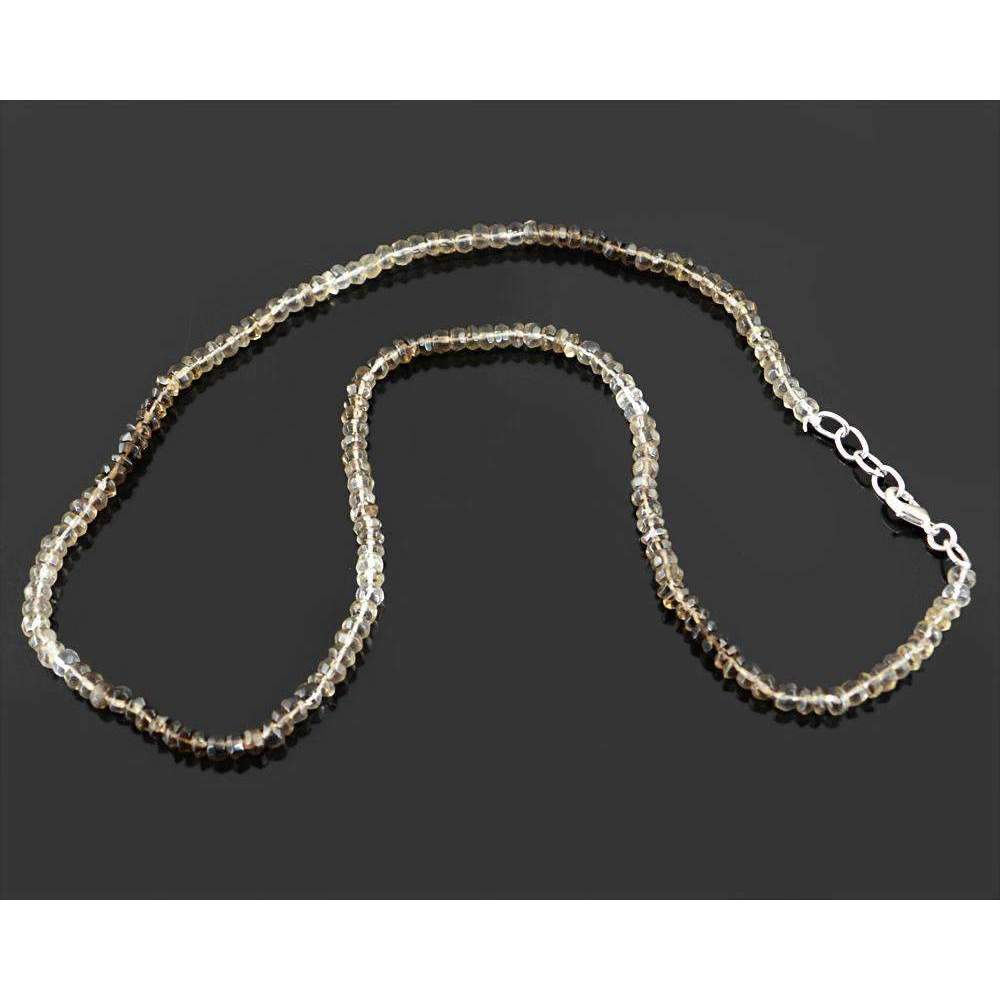 gemsmore:Beautiful Smoky Quartz Necklace Natural 20 Inches Long Round Shape Faceted Beads