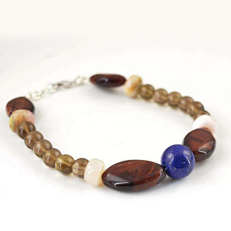 gemsmore:Beautiful Smoky Quartz & Pink Opal Bracelet Natural Round Shape Beads